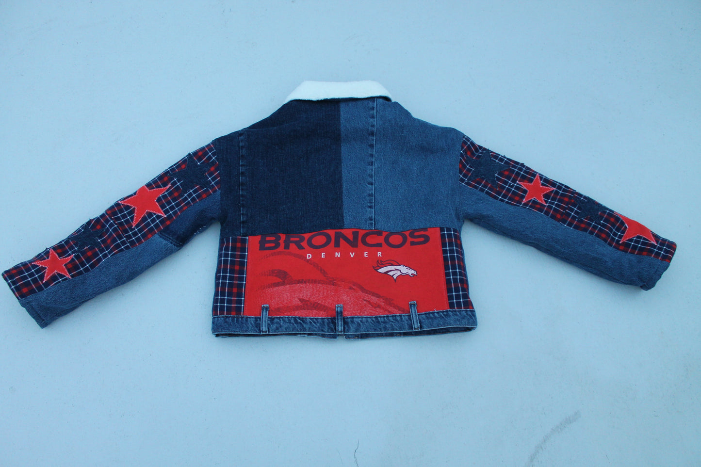 Broncos Sherpa Lined Patchwork Denim Jacket