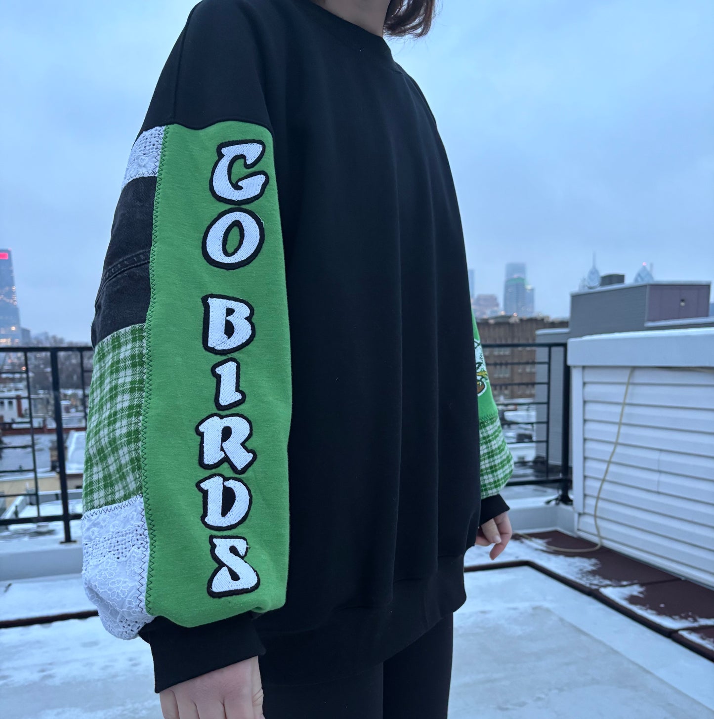 Go Birds Kelly Green Patchwork Sweatshirt