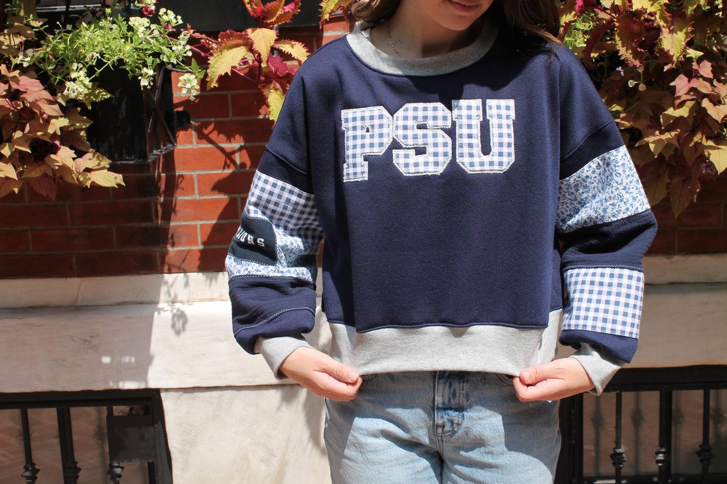 PSU Gingham & Floral Patchwork Crew neck
