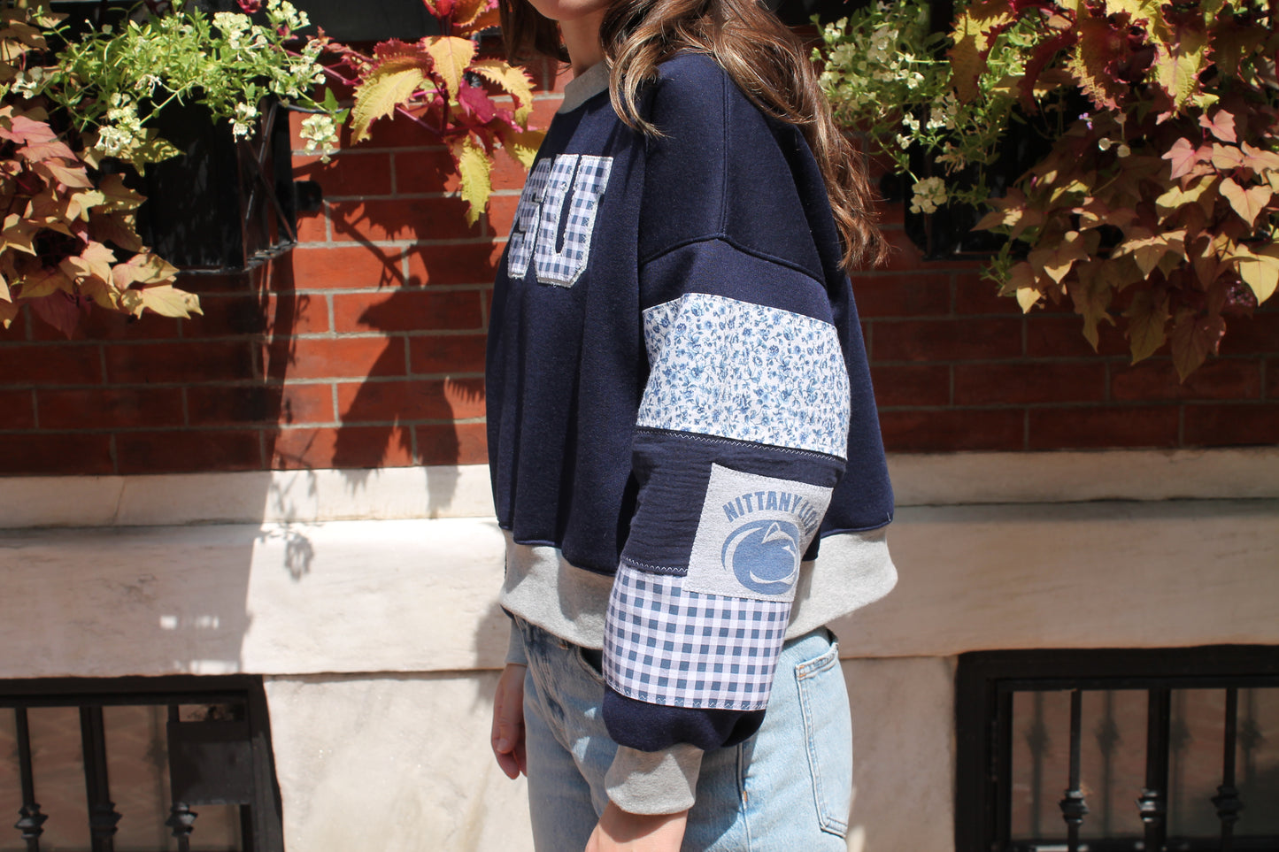 PSU Gingham & Floral Patchwork Crew neck