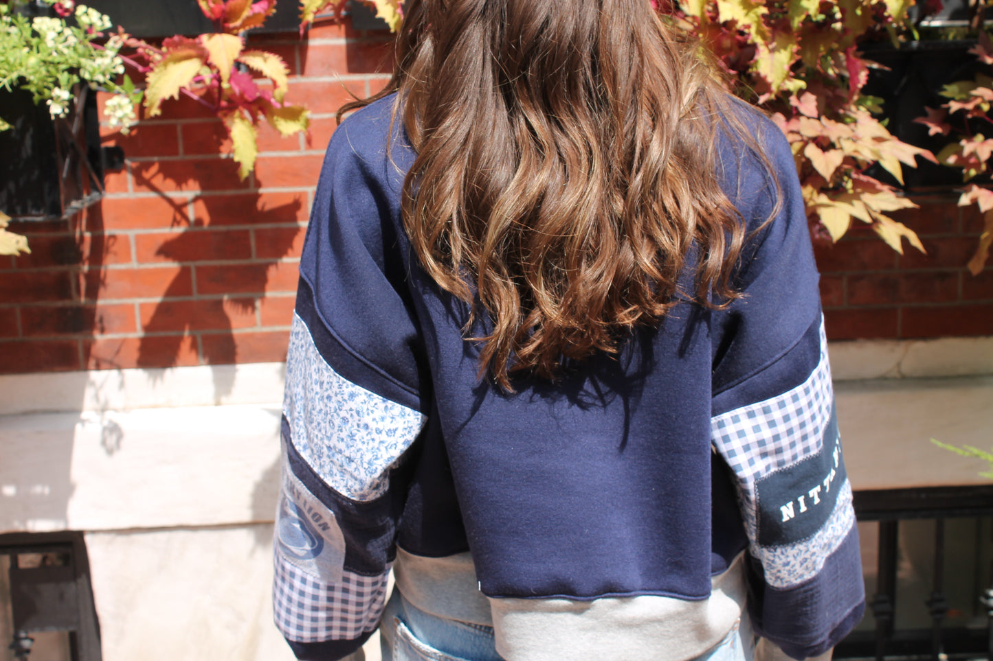 PSU Gingham & Floral Patchwork Crew neck