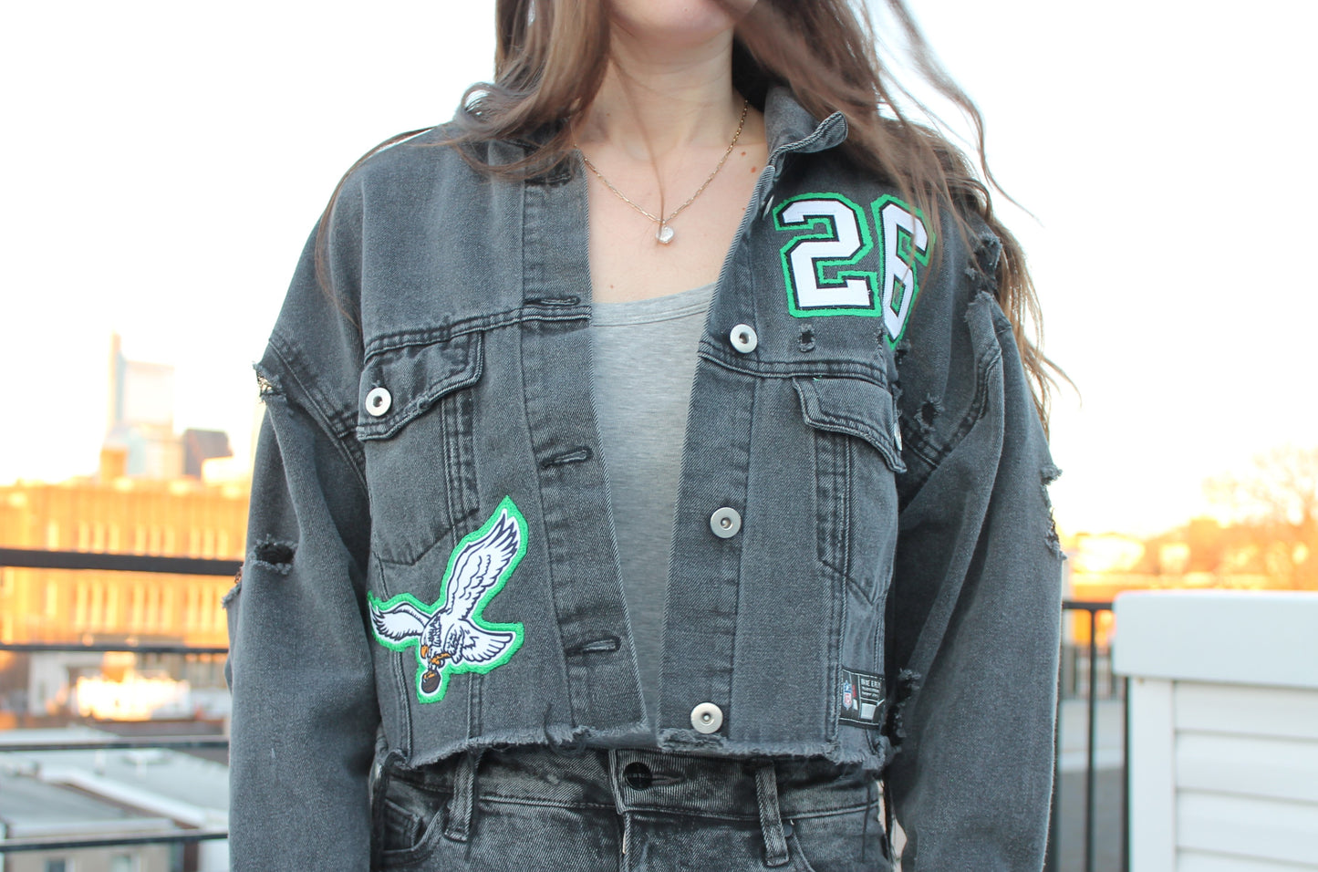 Reworked Saquon Jersey Cropped Denim Jacket