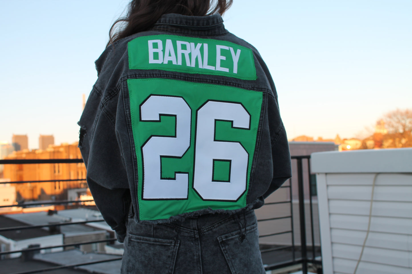 Reworked Saquon Jersey Cropped Denim Jacket
