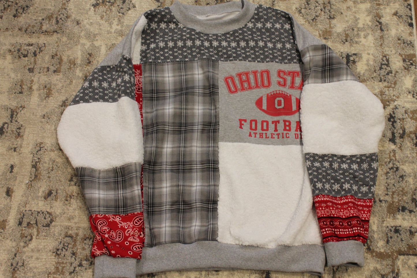 Ohio State Sherpa & Bandana Patchwork Sweatshirt
