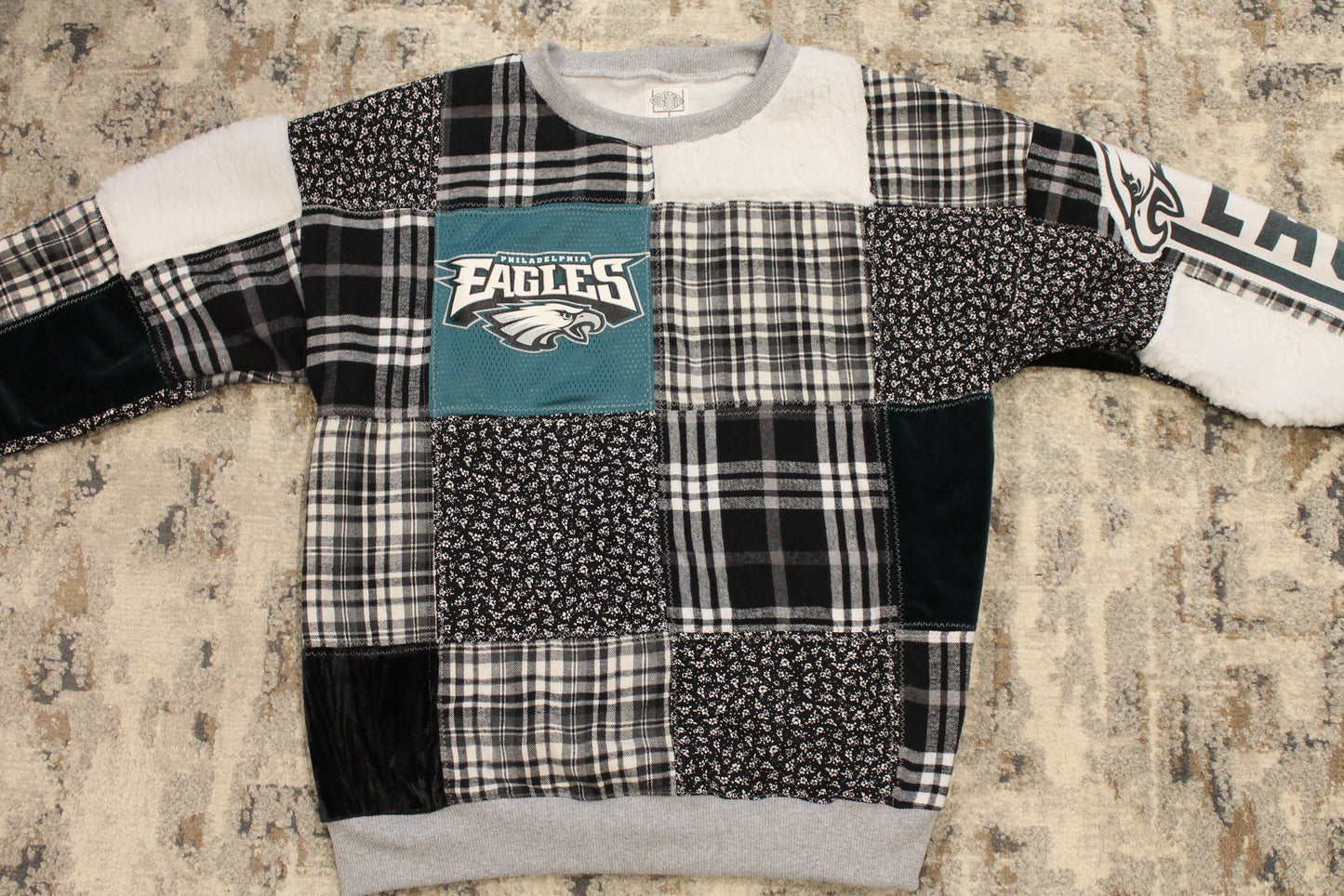 Eagles Sherpa & Plaid Patchwork Sweatshirt