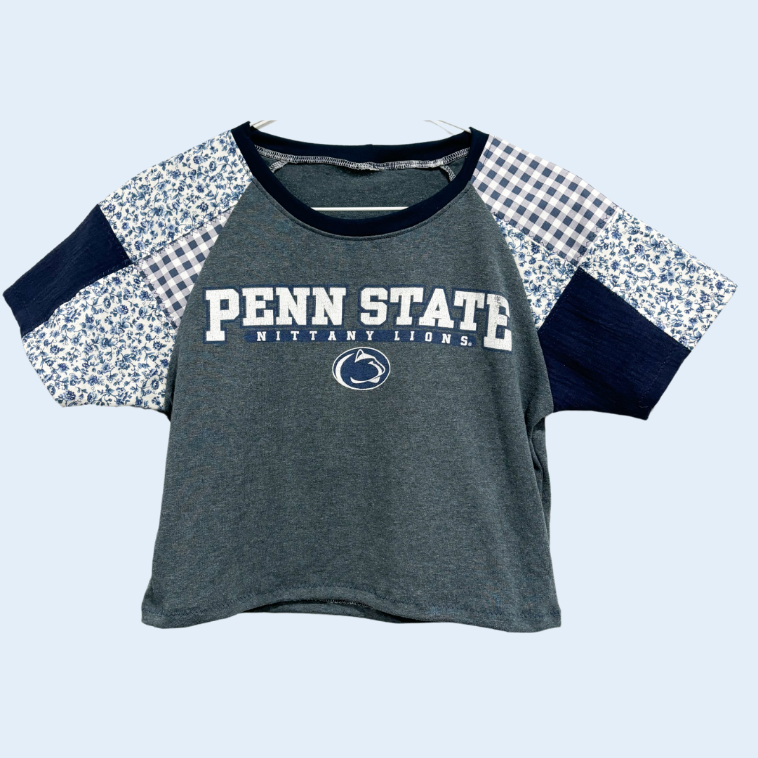 Penn State Floral & Gingham Patchwork Raglan Baby Tee