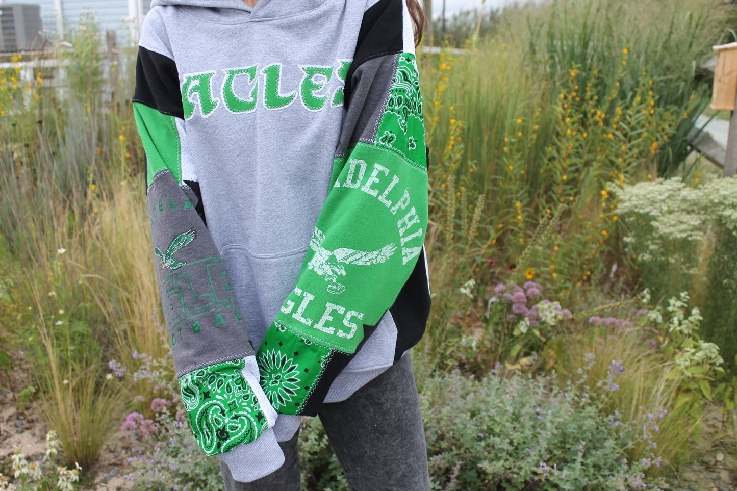 Kelly Green Eagles Patchwork Hoodie