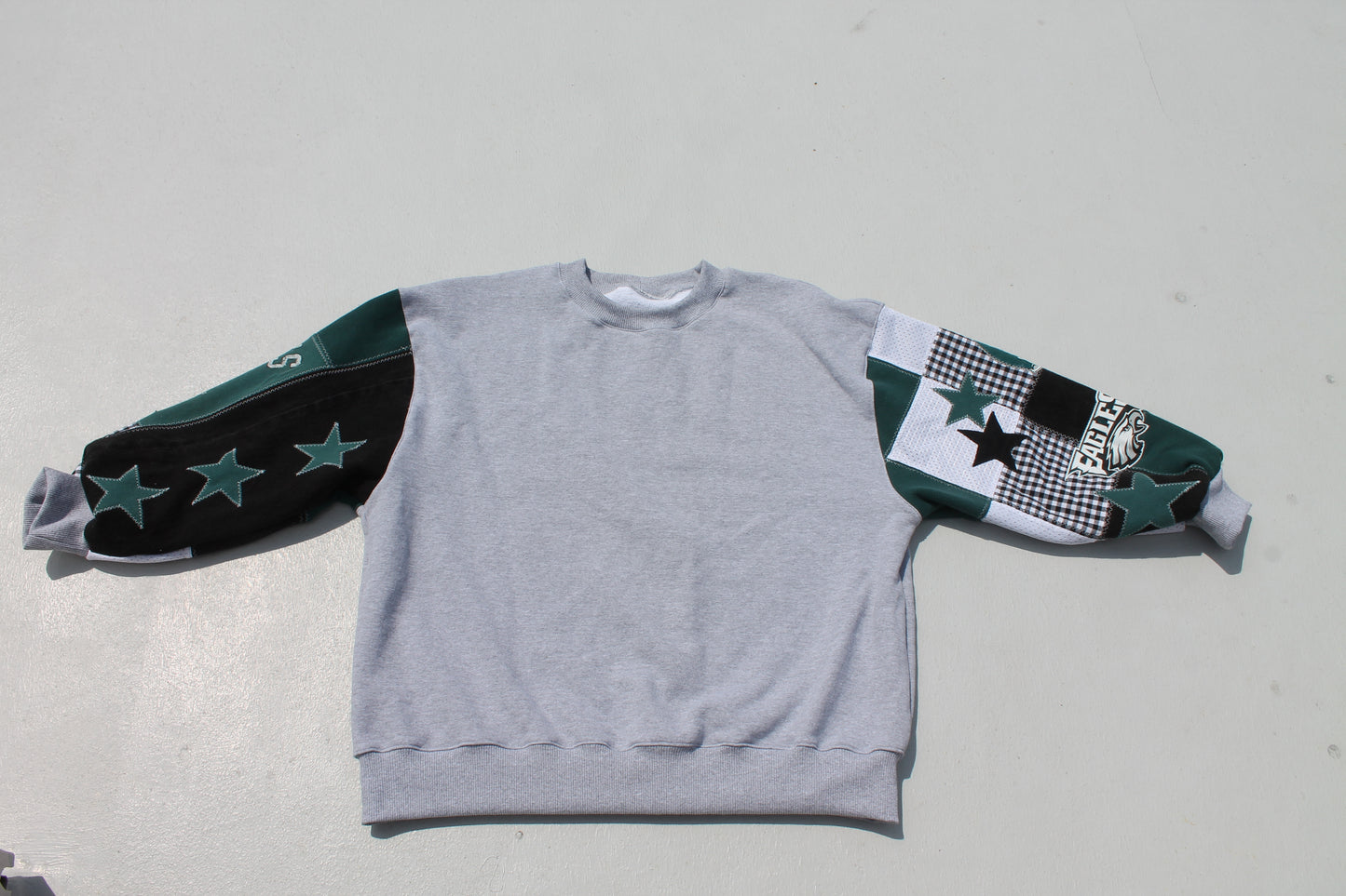 Eagles Midnight Green Gingham & Stars Patchwork Sleeve Crew Neck