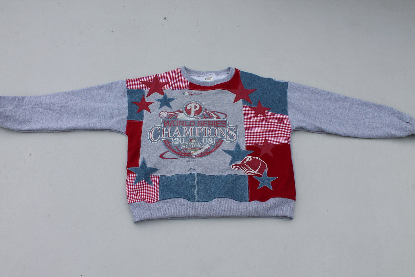 Phillies Denim x Gingham Patchwork Crew Neck