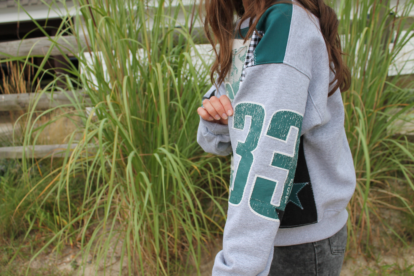 Midnight Green Eagles Patchwork Crew Neck