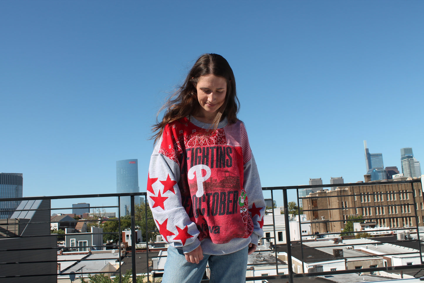 Phillies rally towel patchwork sweatshirt