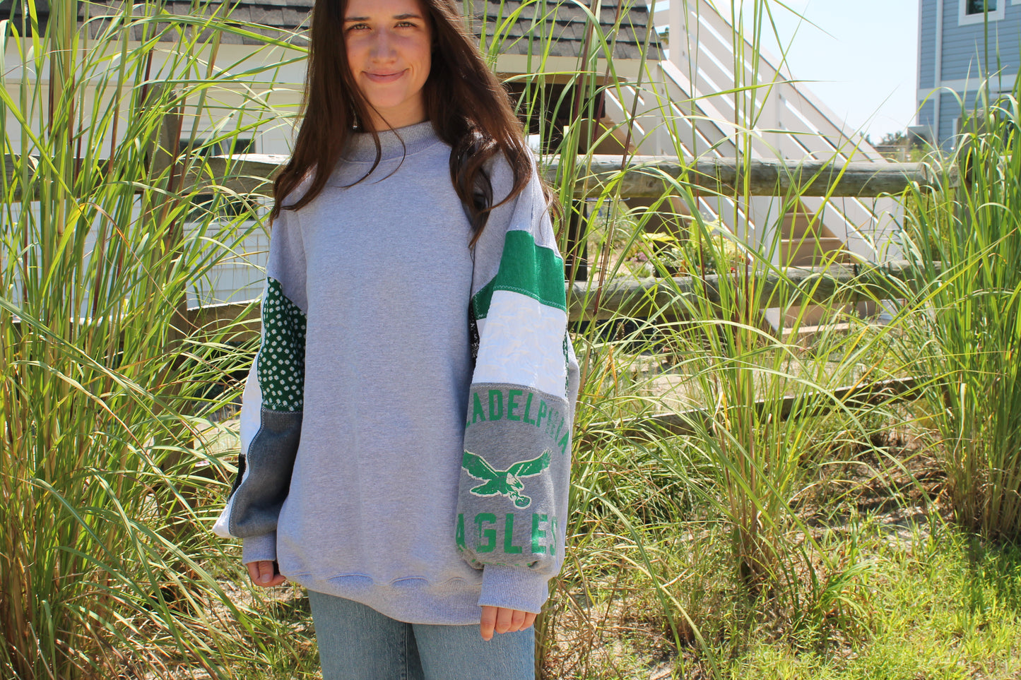 Eagles Kelly Green Mock Neck Patchwork Sweatshirt