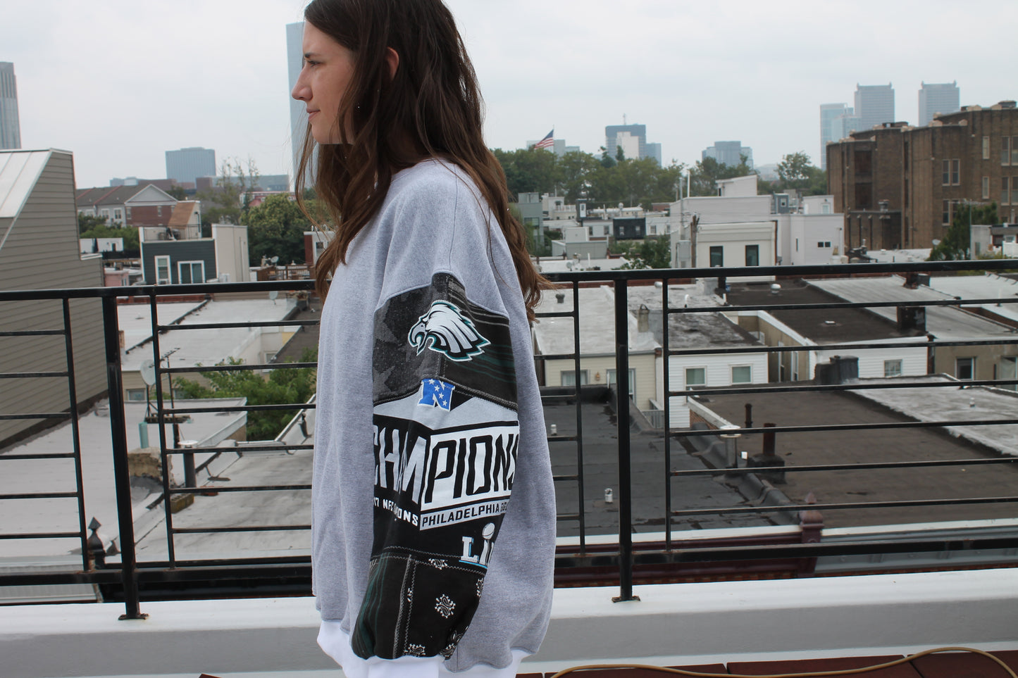 Eagles Patchwork Sleeve Crew Neck