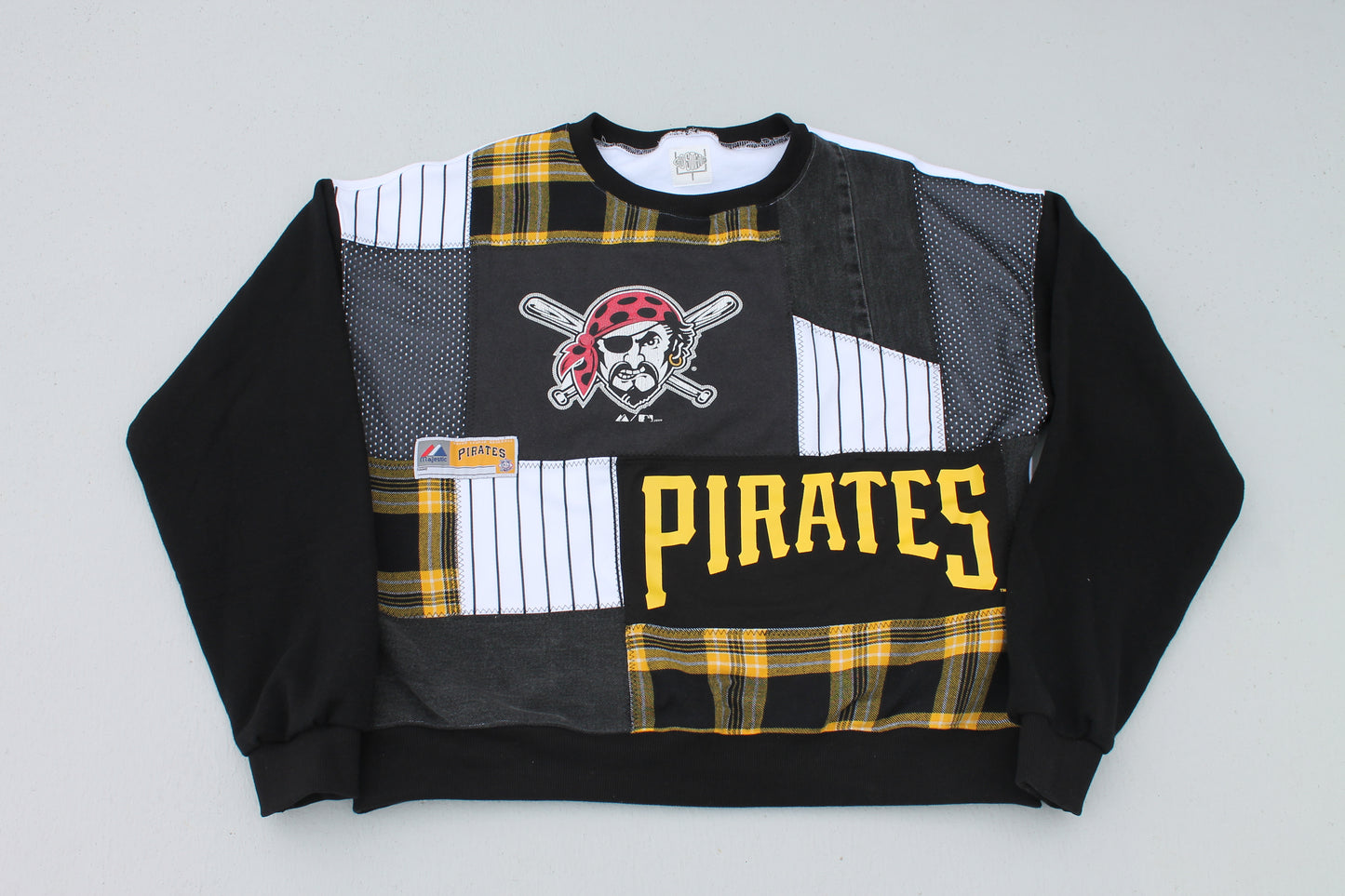 Pirates Plaid x Denim Patchwork Crew Neck