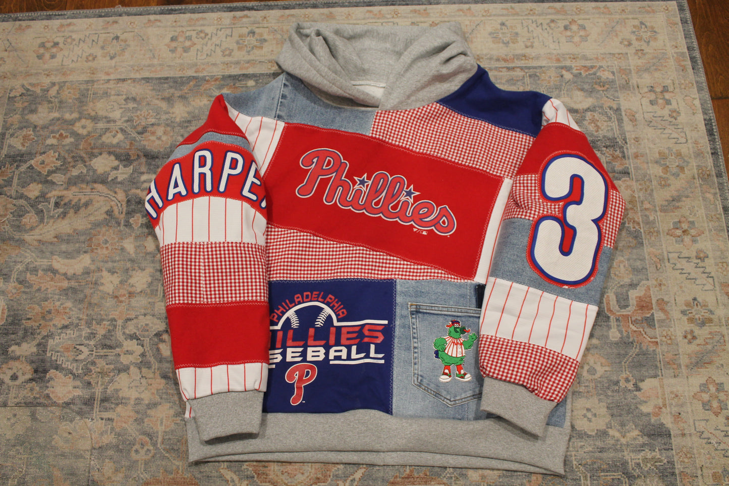 Phillies Pinstripes & Ginham Patchwork Hoodie