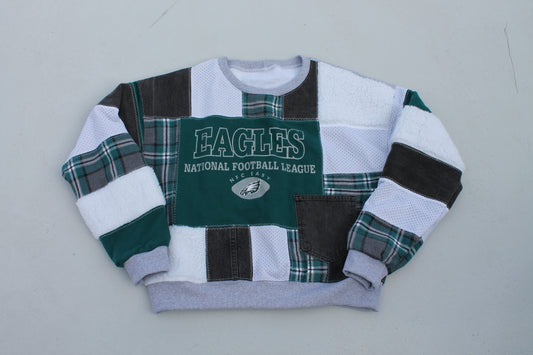 Eagles Sherpa & Plaid Patchwork Crew Neck