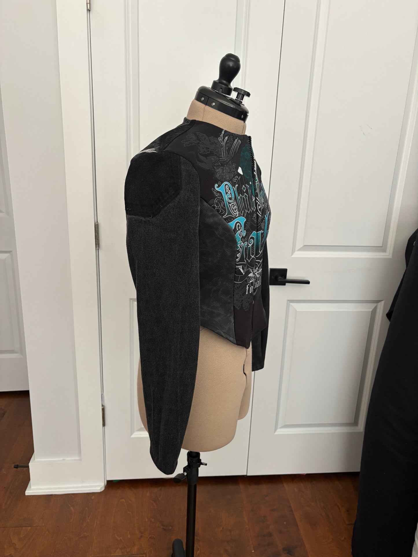 Eagles Denim & Faux Snakeskin Biker Jacket