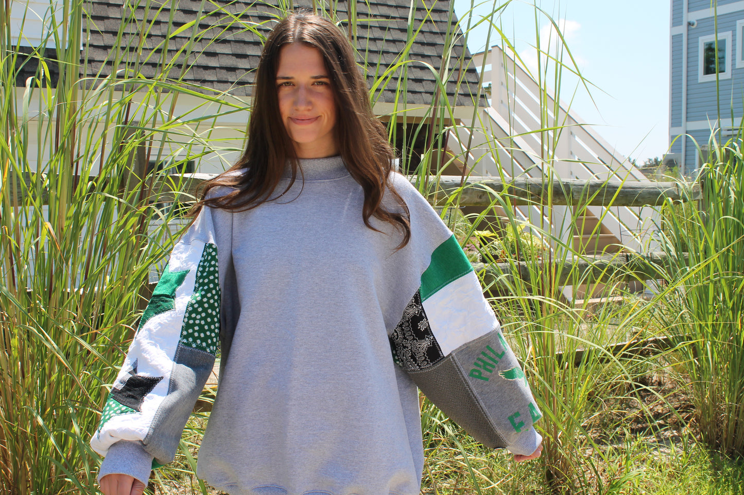 Eagles Kelly Green Mock Neck Patchwork Sweatshirt