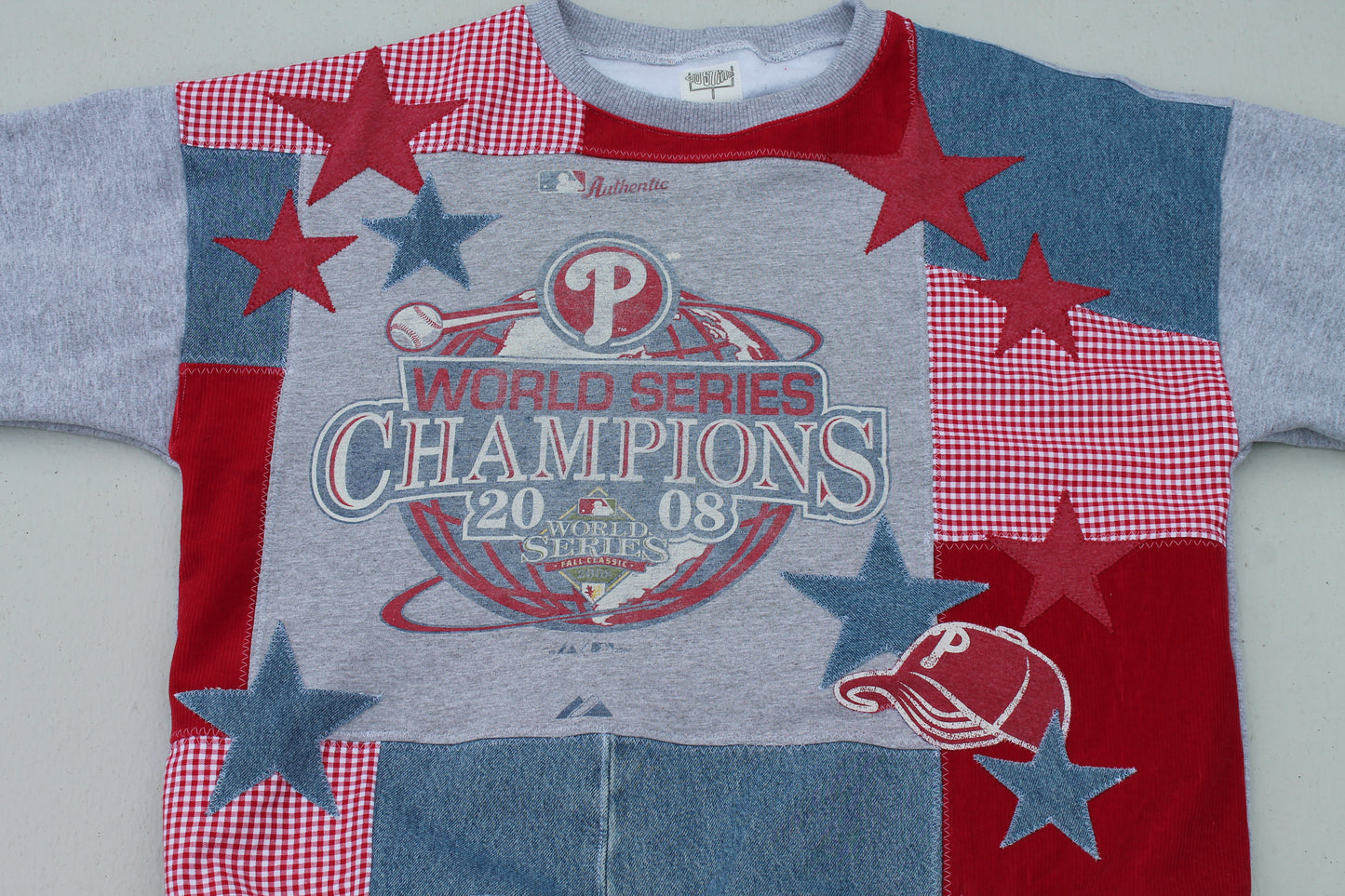Phillies Denim x Gingham Patchwork Crew Neck