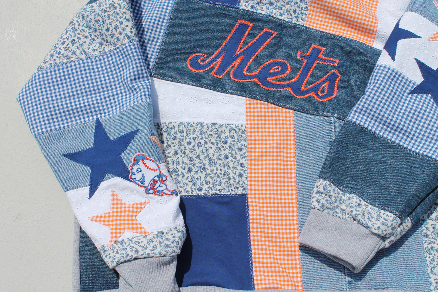 Mets Gingham & Floral Patchwork Hoodie