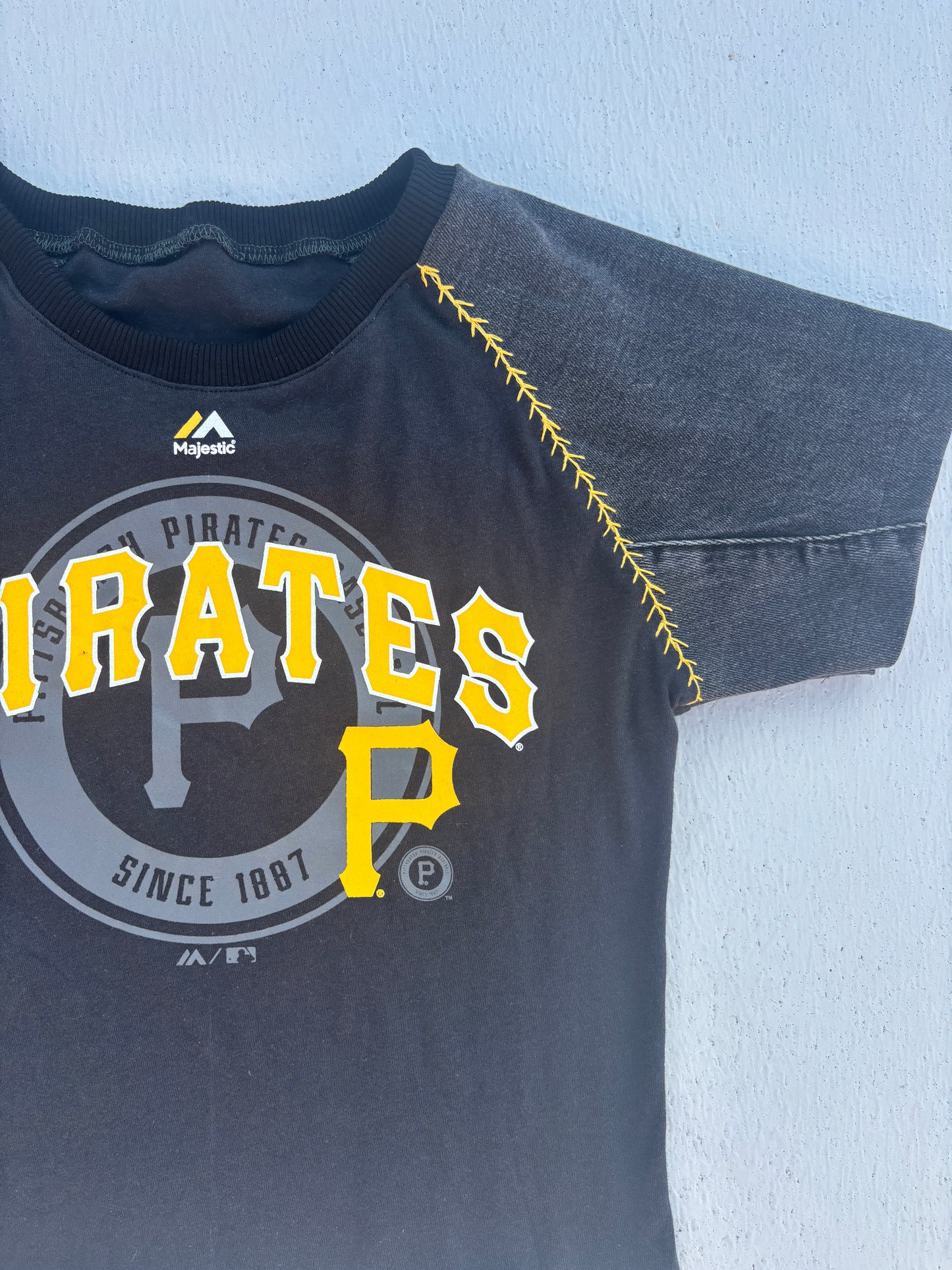 Pirates Denim Sleeves Raglan Baby Tee