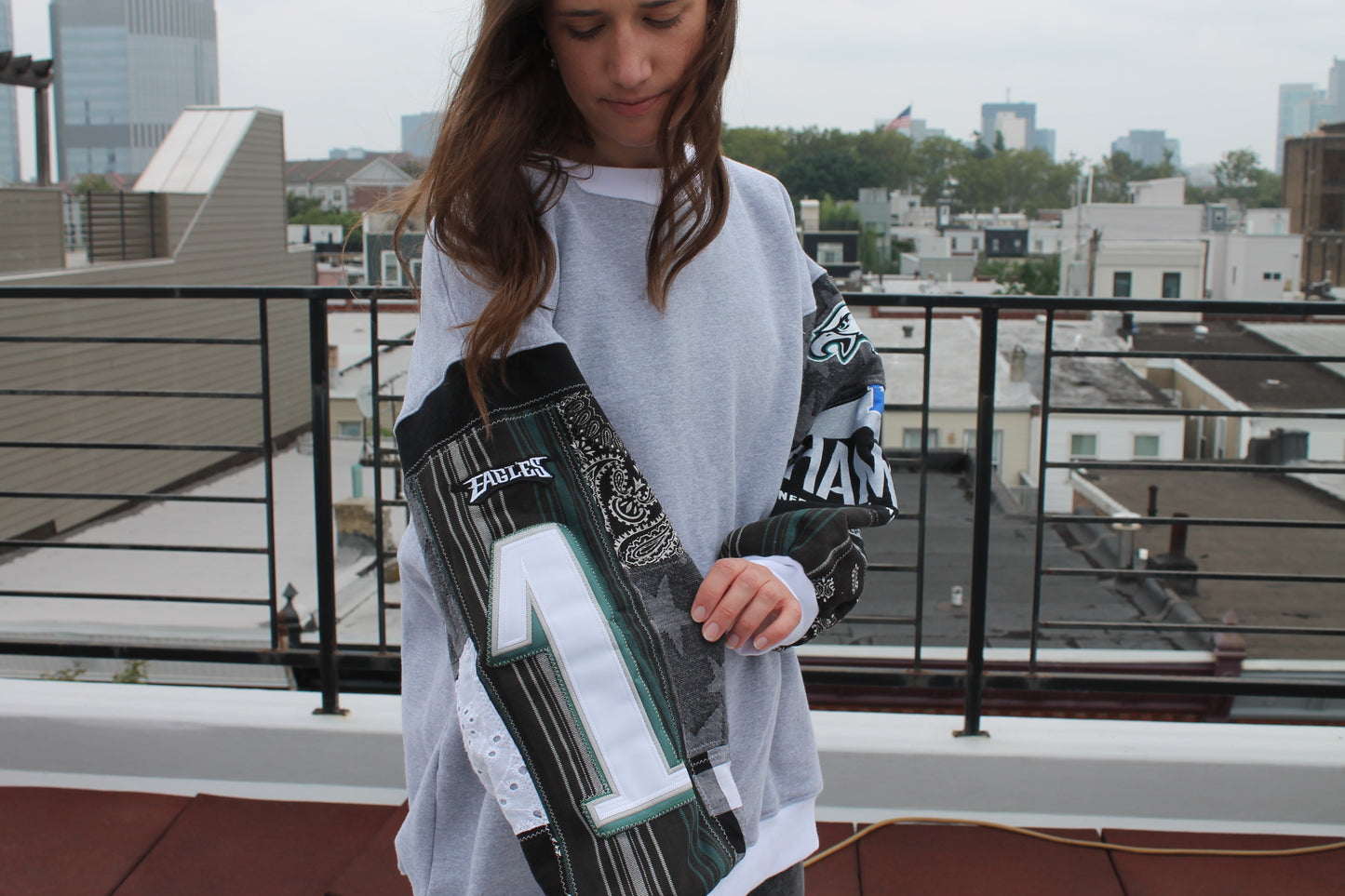 Eagles Patchwork Sleeve Crew Neck