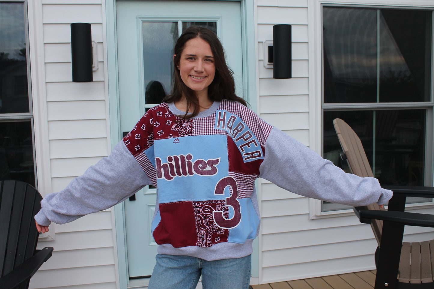 Phillies Powder Blue & Maroon Harper Patchwork Crew Neck