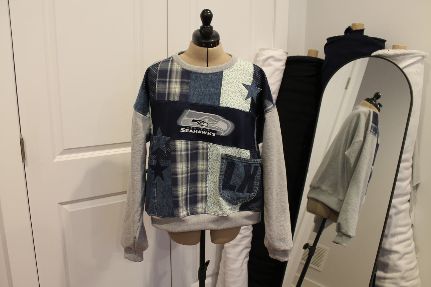 Seahawks Super Bowl Floral x Plaid Patchwork Crew Neck