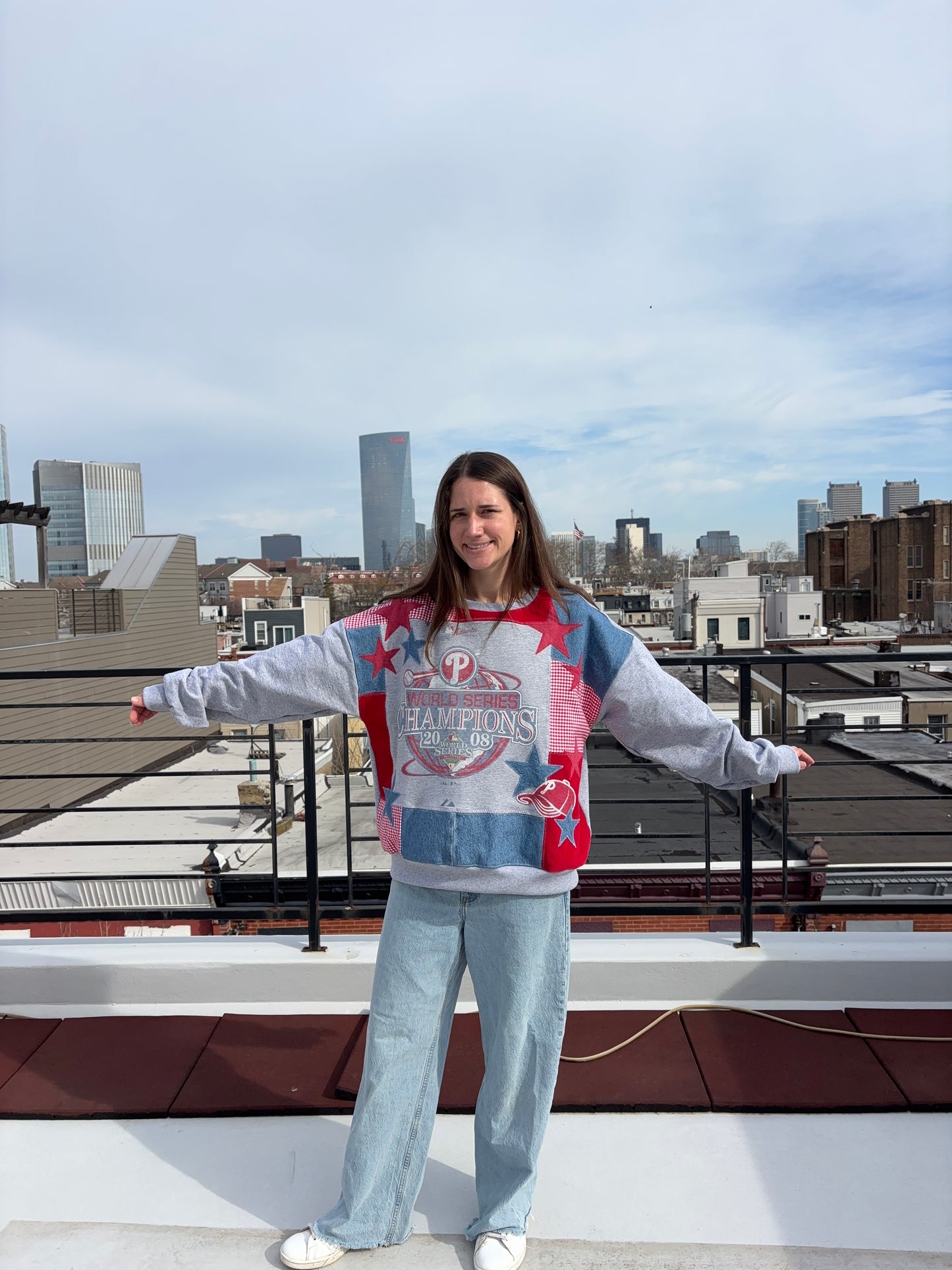 Phillies Denim x Gingham Patchwork Crew Neck