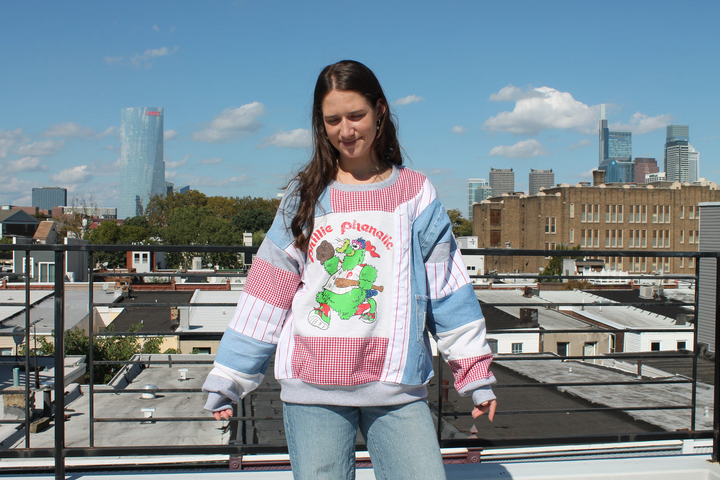 Phillies Phanatic Jersey + Denim Patchwork Crew Neck
