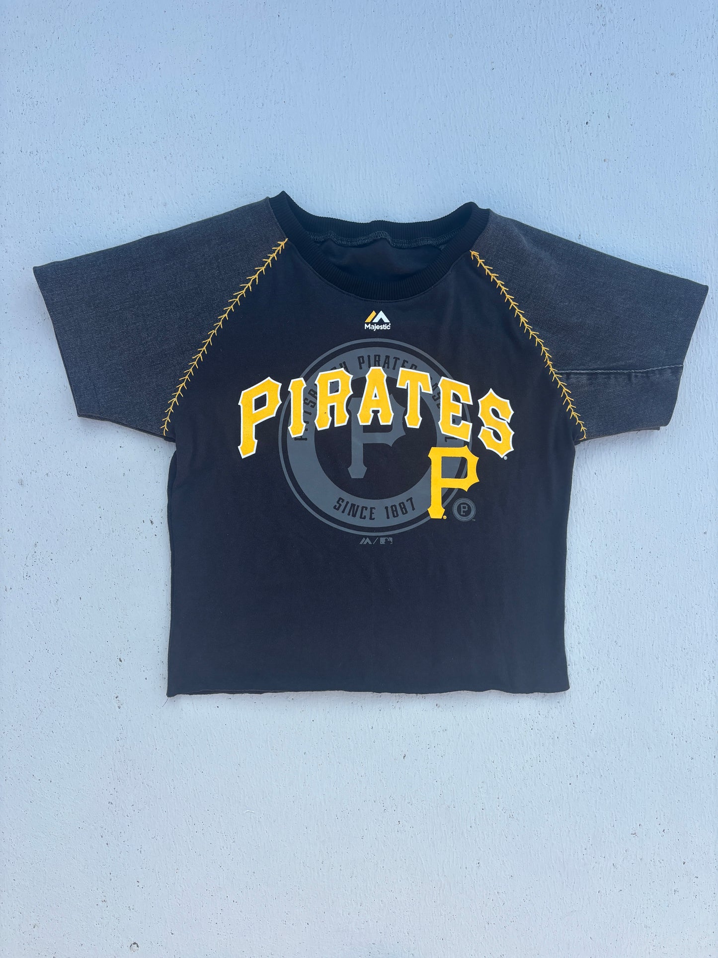 Pirates Denim Sleeves Raglan Baby Tee