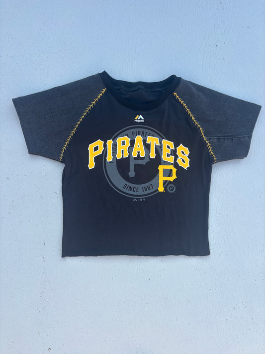 Pirates Denim Sleeves Raglan Baby Tee