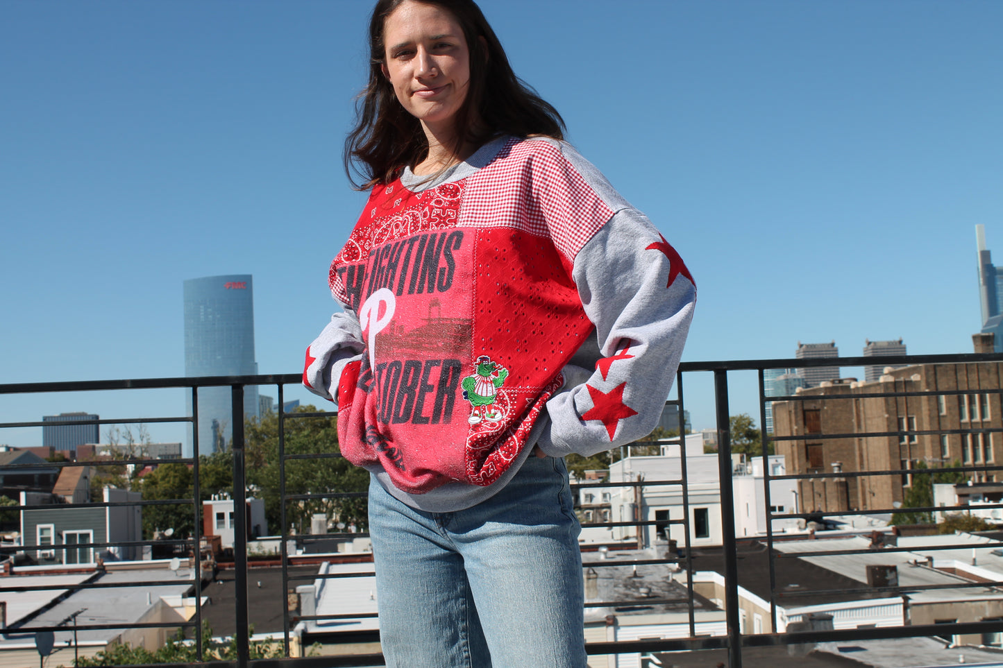 Phillies rally towel patchwork sweatshirt