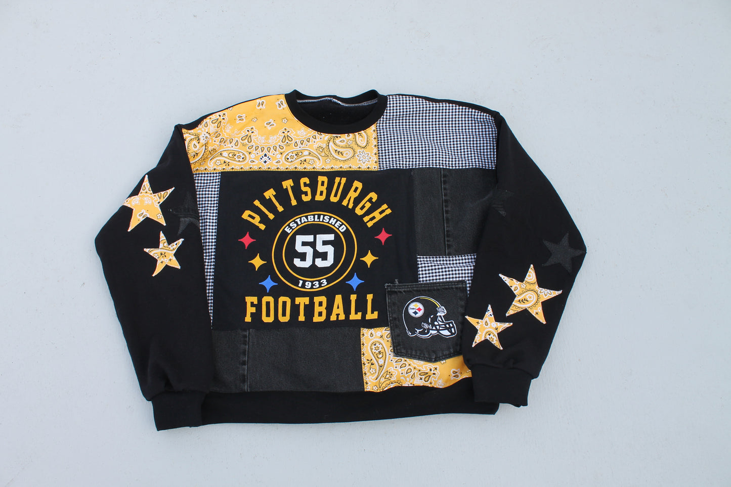 Steelers Bandana & Gingham Patchwork Crew Neck (Ready to wear/ 1 of 1)