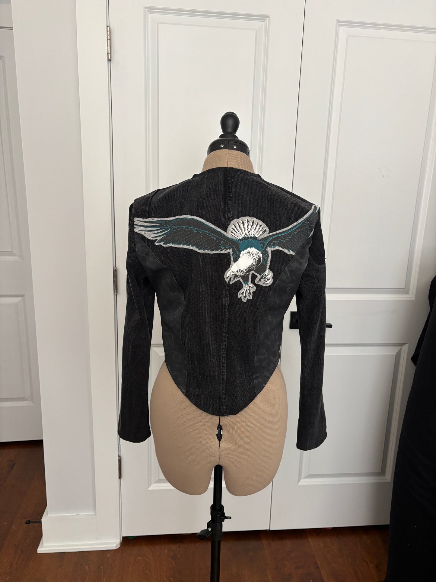 Eagles Denim & Faux Snakeskin Biker Jacket