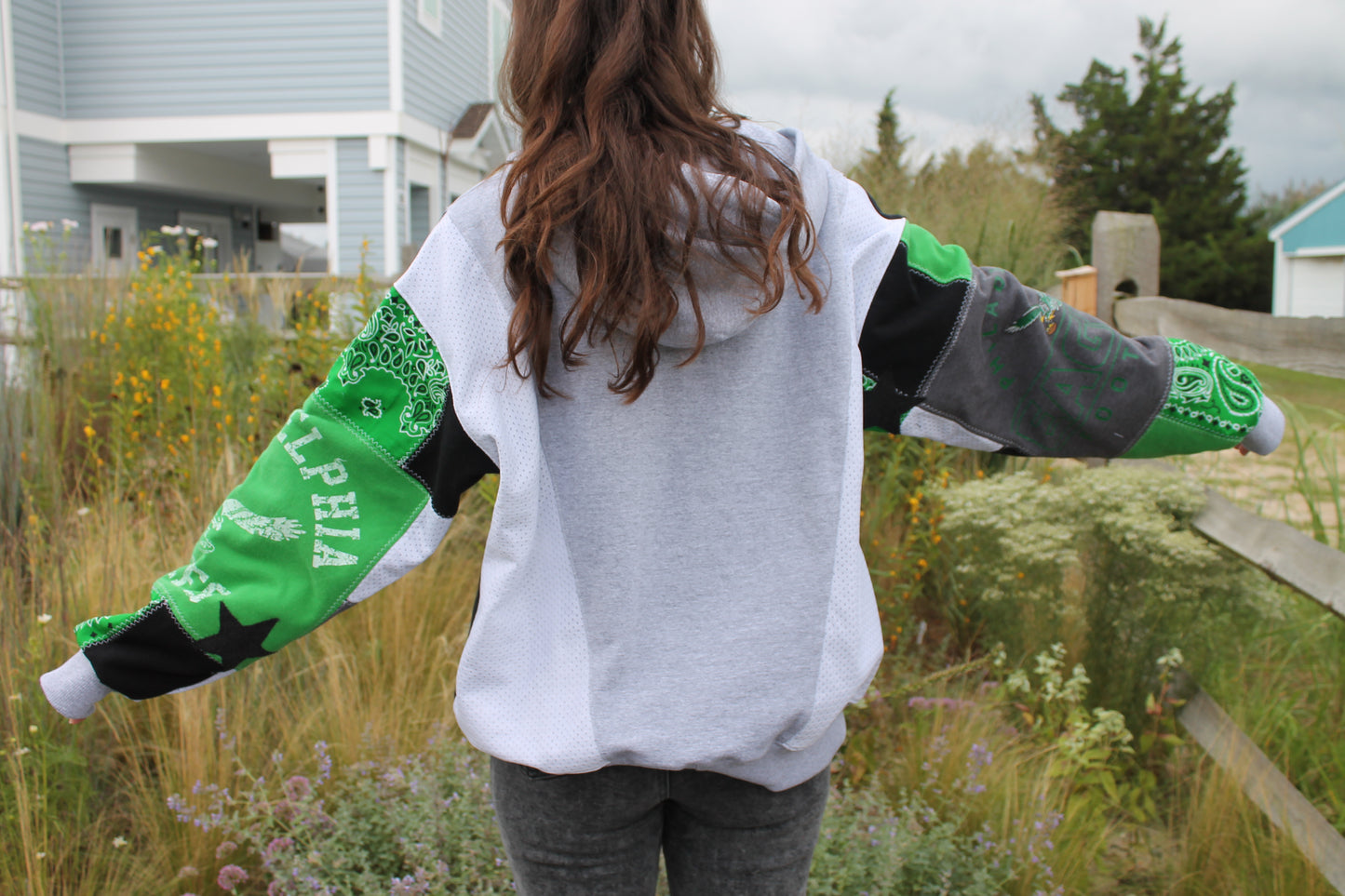 Kelly Green Eagles Patchwork Hoodie