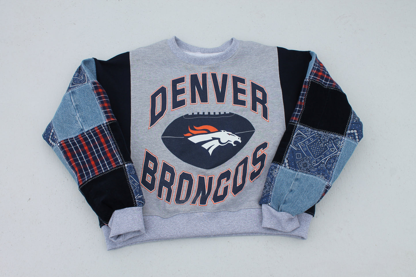 Broncos Flannel x Bandana Patchwork Crew Neck