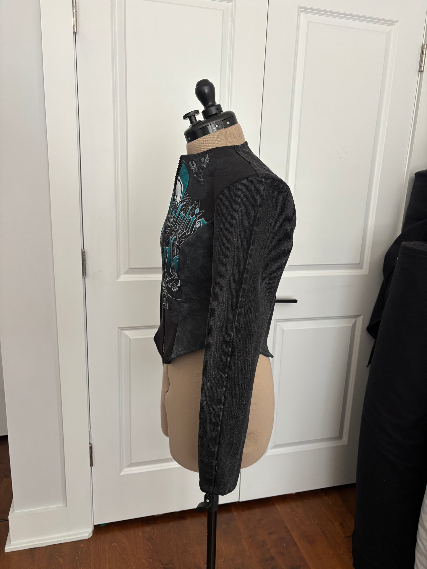 Eagles Denim & Faux Snakeskin Biker Jacket