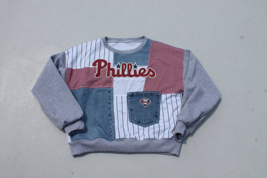 Phillies Jersey & Denim Patchwork Crew Neck