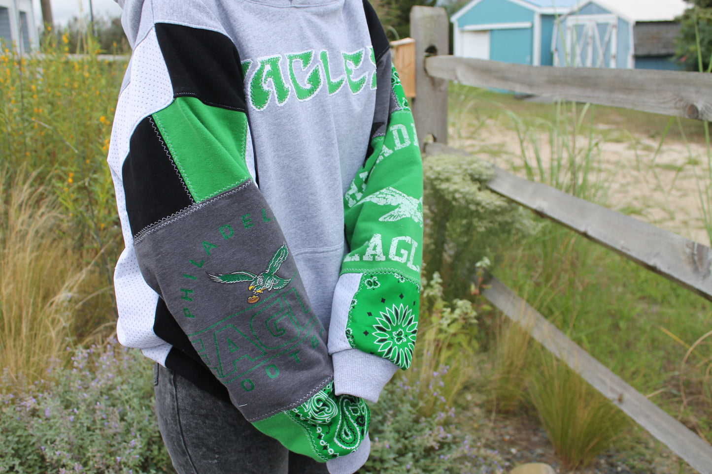 Kelly Green Eagles Patchwork Hoodie