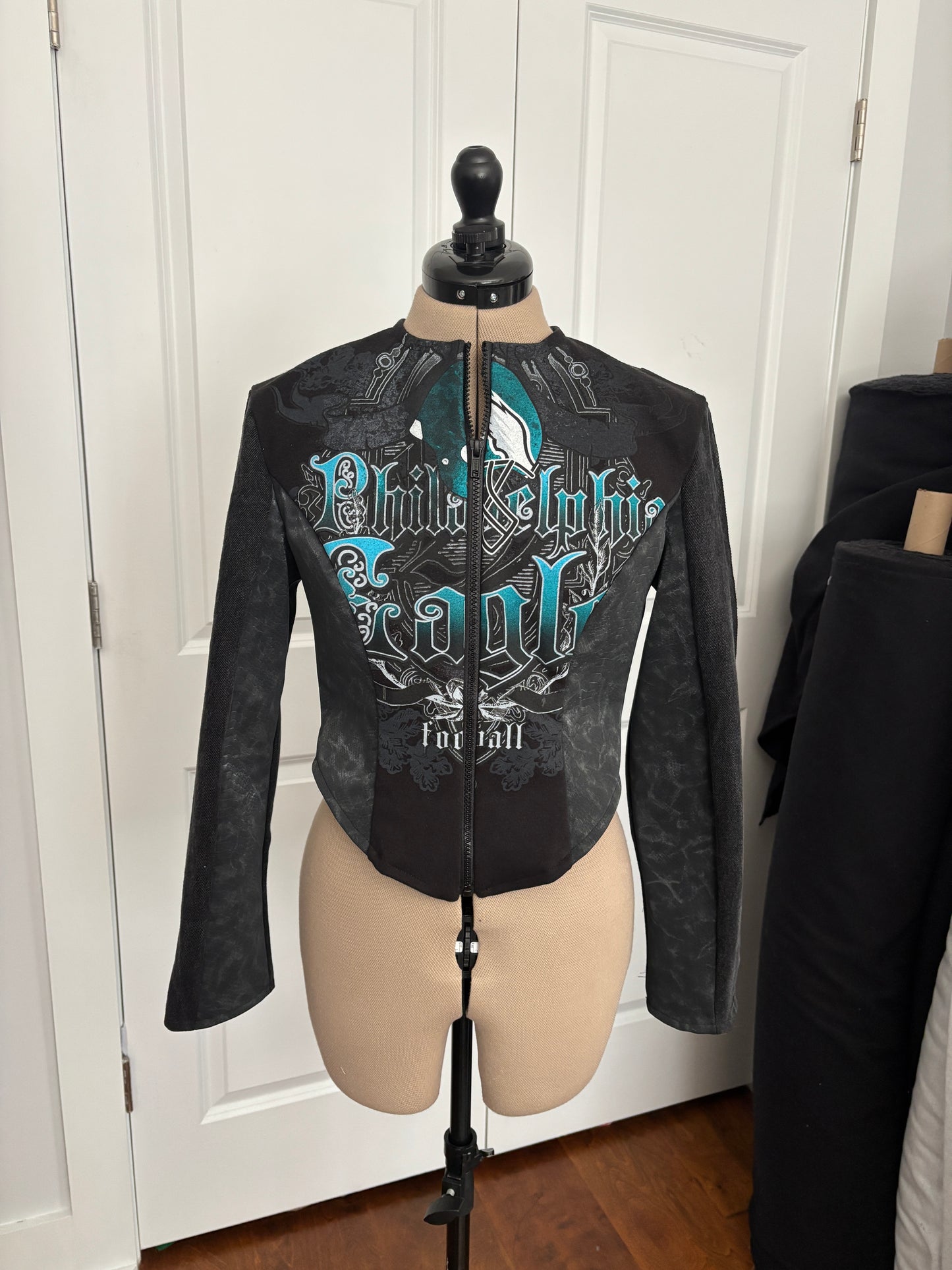 Eagles Denim & Faux Snakeskin Biker Jacket