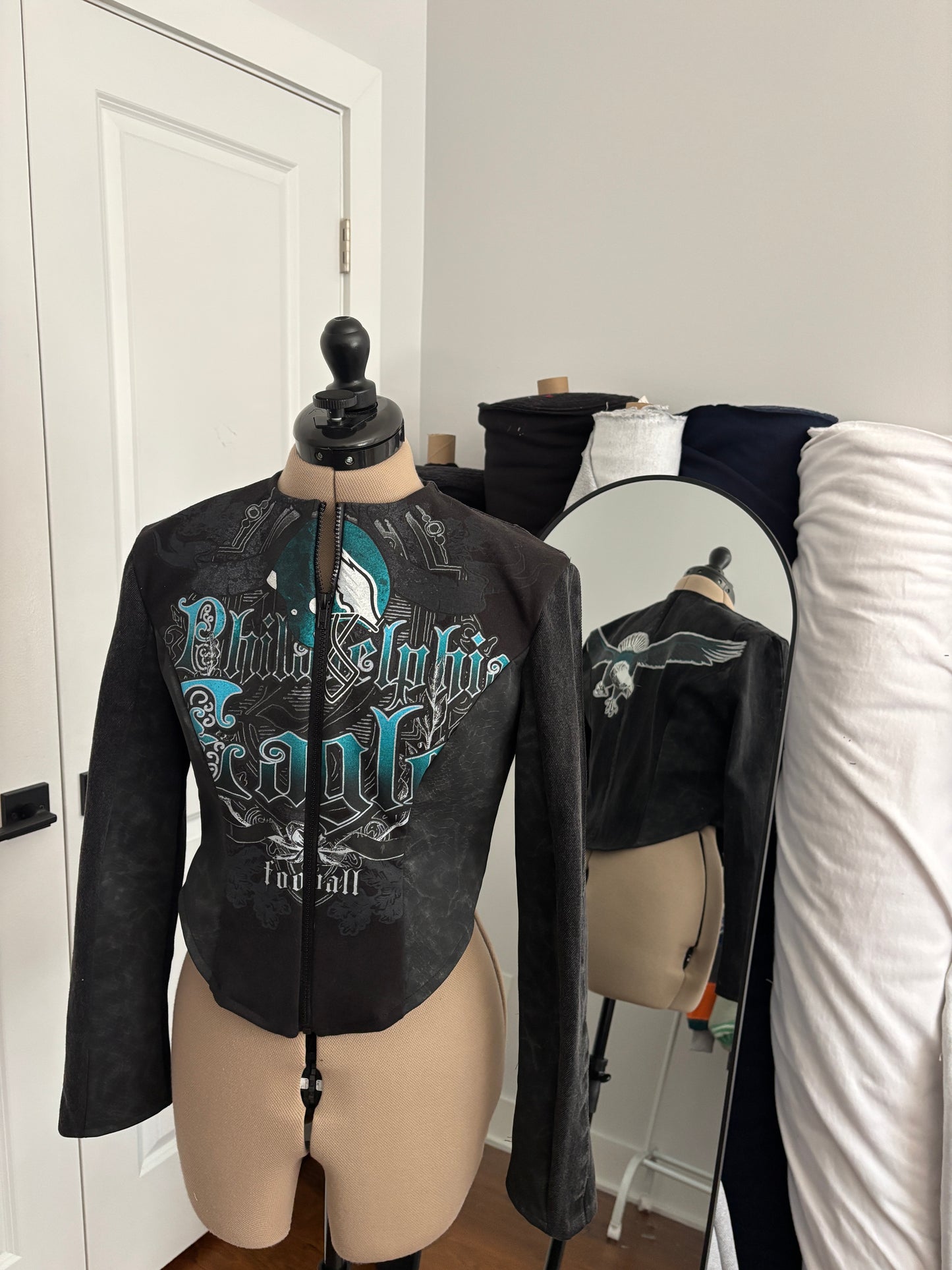 Eagles Denim & Faux Snakeskin Biker Jacket