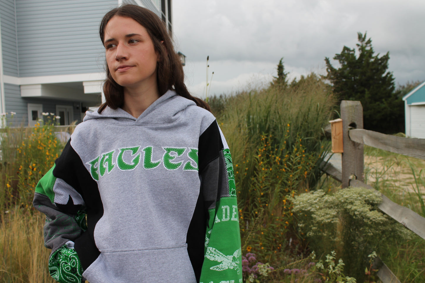 Kelly Green Eagles Patchwork Hoodie