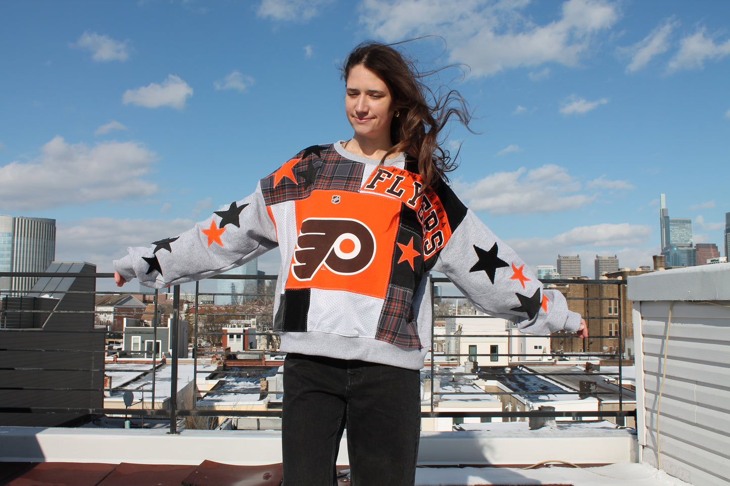 Flyers Gray + Flannel Patchwork Crew Neck