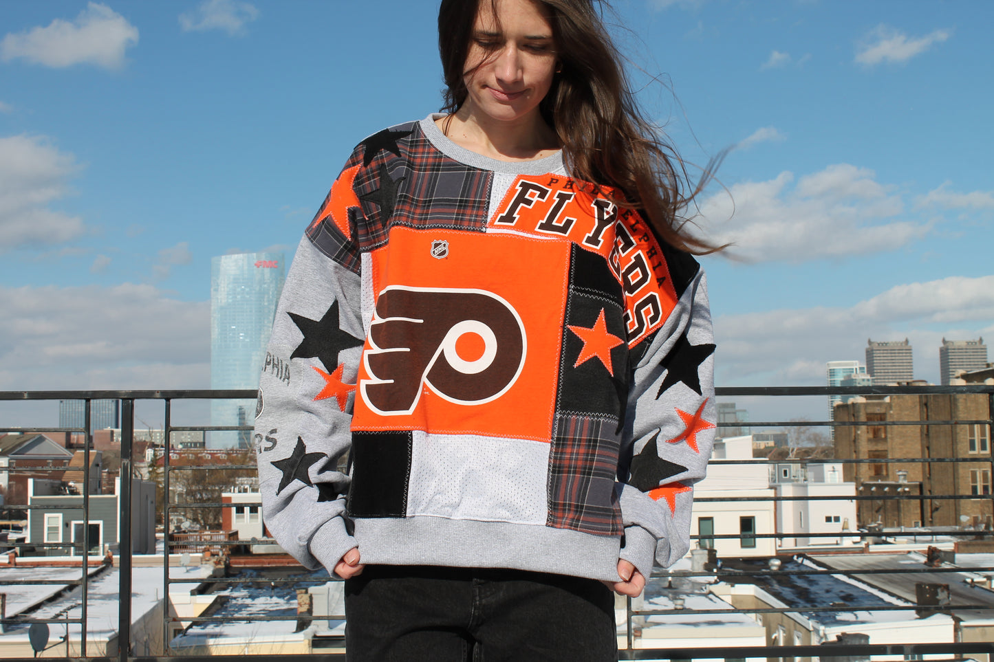 Flyers Gray + Flannel Patchwork Crew Neck