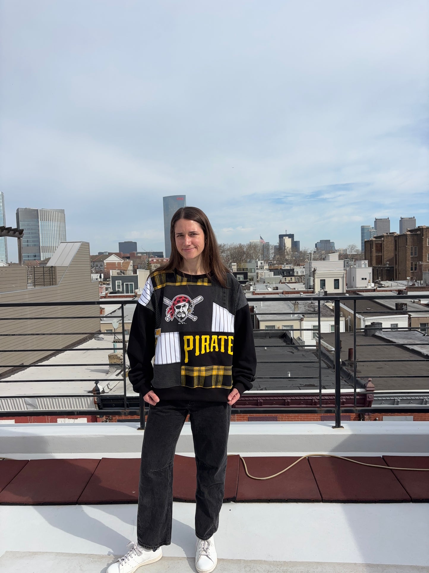 Pirates Plaid x Denim Patchwork Crew Neck