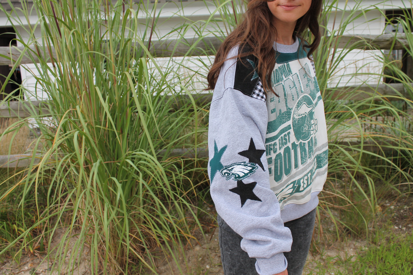 Midnight Green Eagles Patchwork Crew Neck