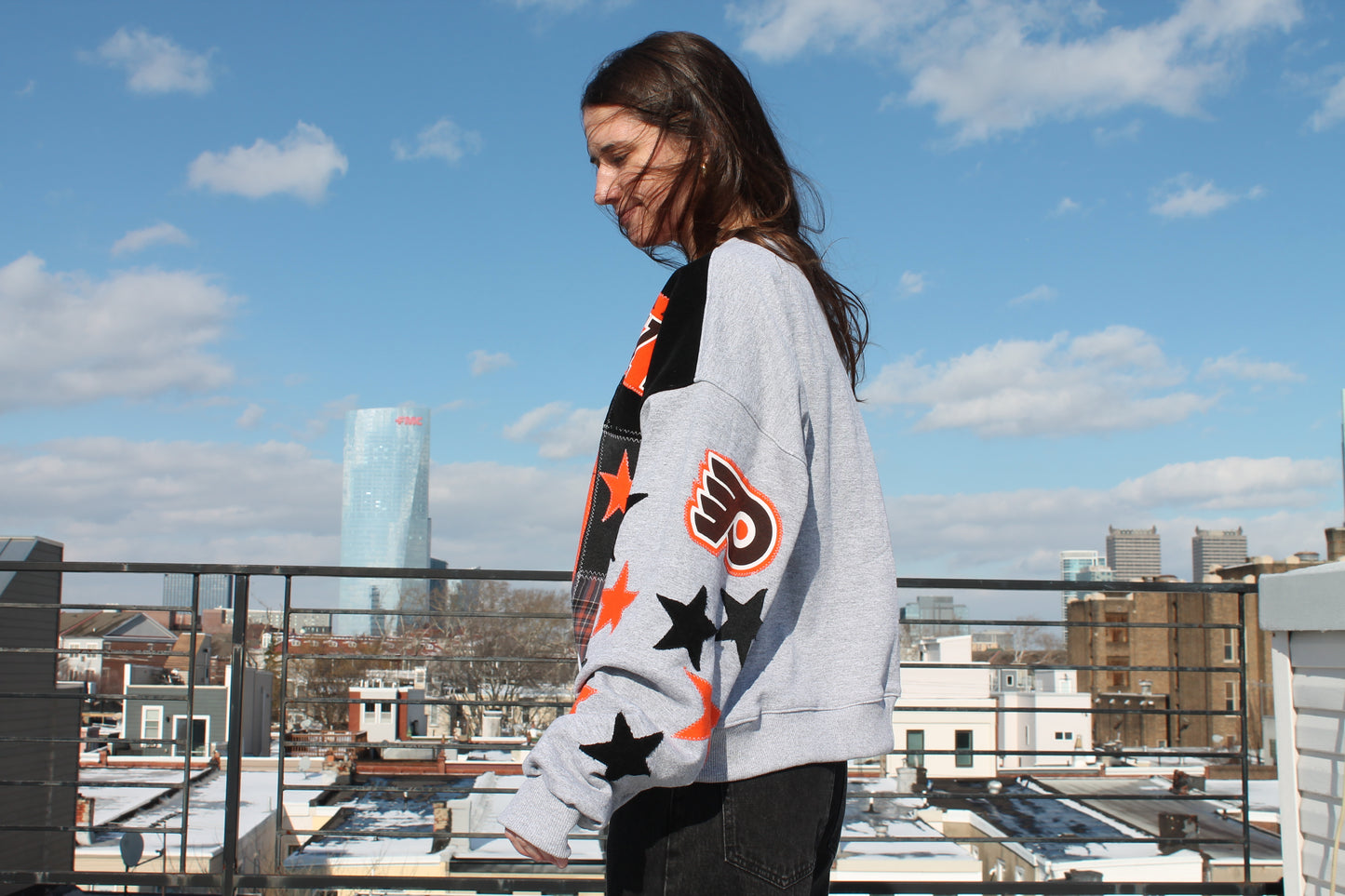 Flyers Gray + Flannel Patchwork Crew Neck