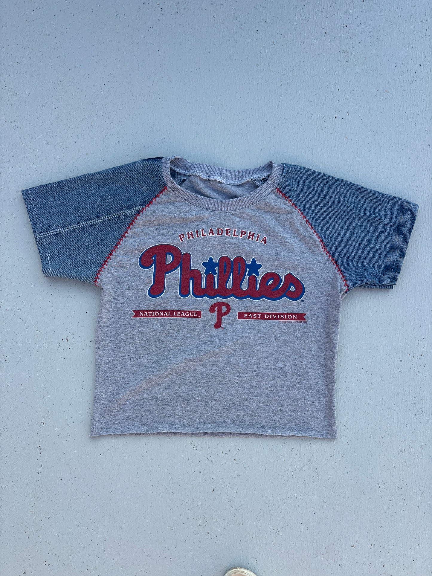 Phillies Denim Sleeve Raglan Baby Tee