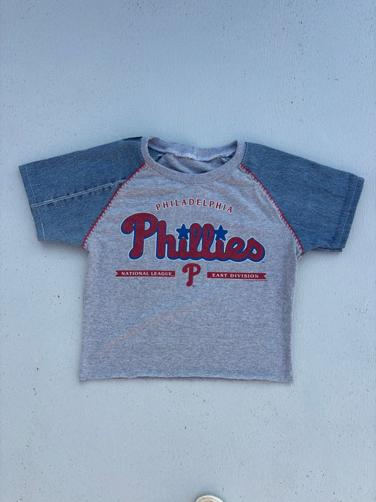 Phillies Denim Sleeve Raglan Baby Tee